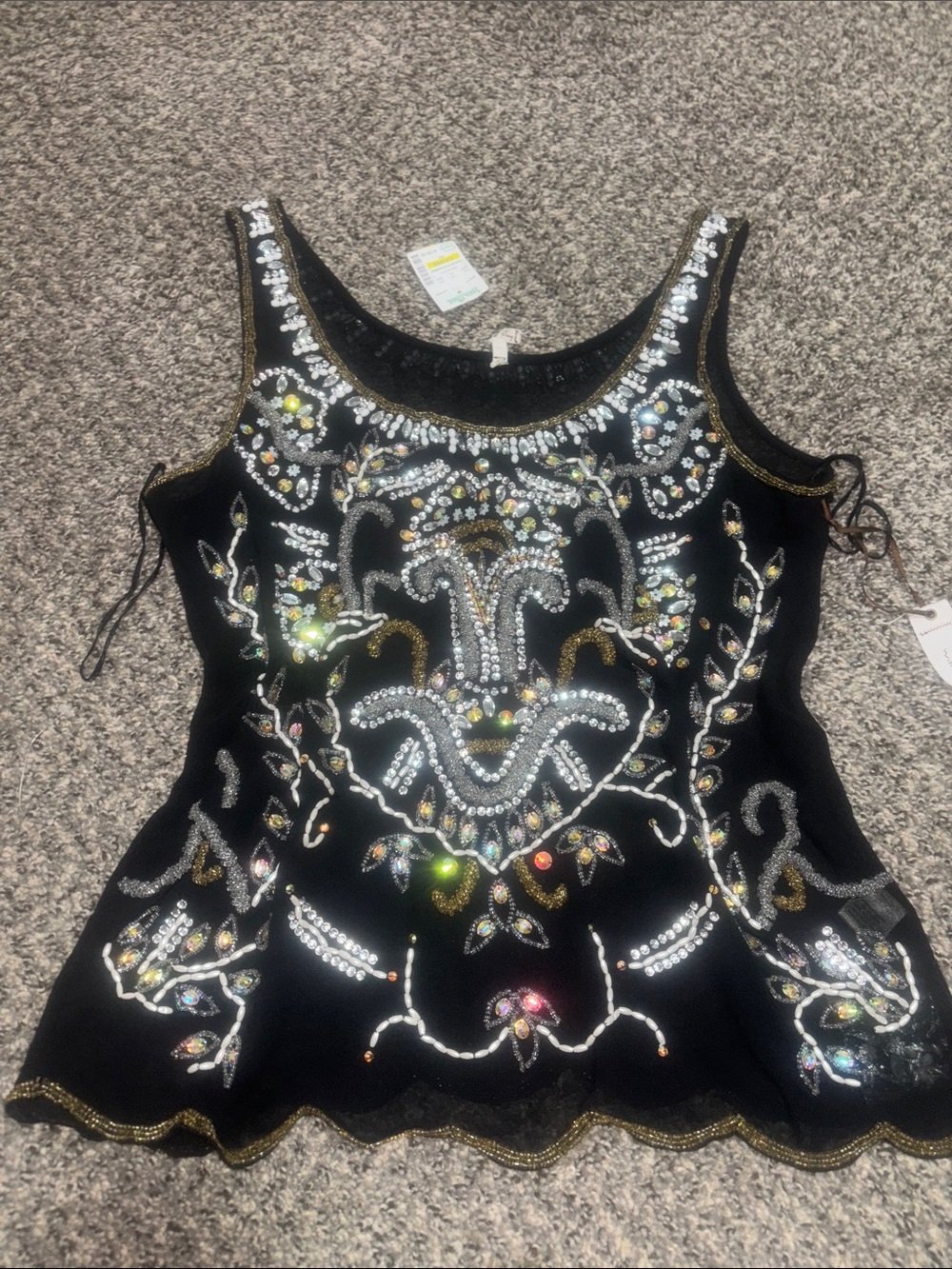 Y2K vintage Embellished Black Beaded Tank Top